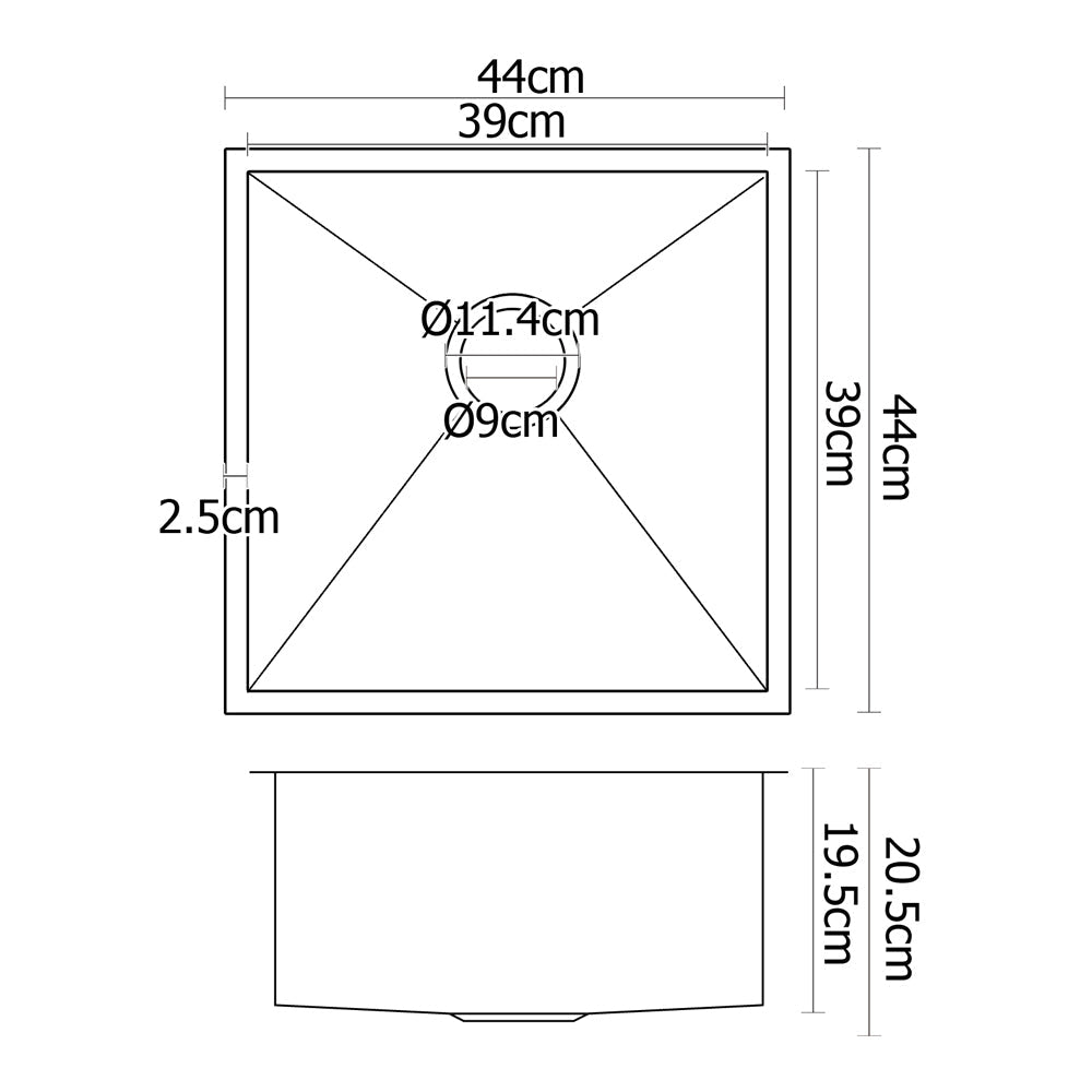 Kitchen Sink 44X44CM Stainless Steel Basin Single Bowl Silver - Furniture > Dining > Kitchen Sinks - Rivercity House & Home Co. (ABN 18 642 972 209) - Affordable Modern Furniture Australia