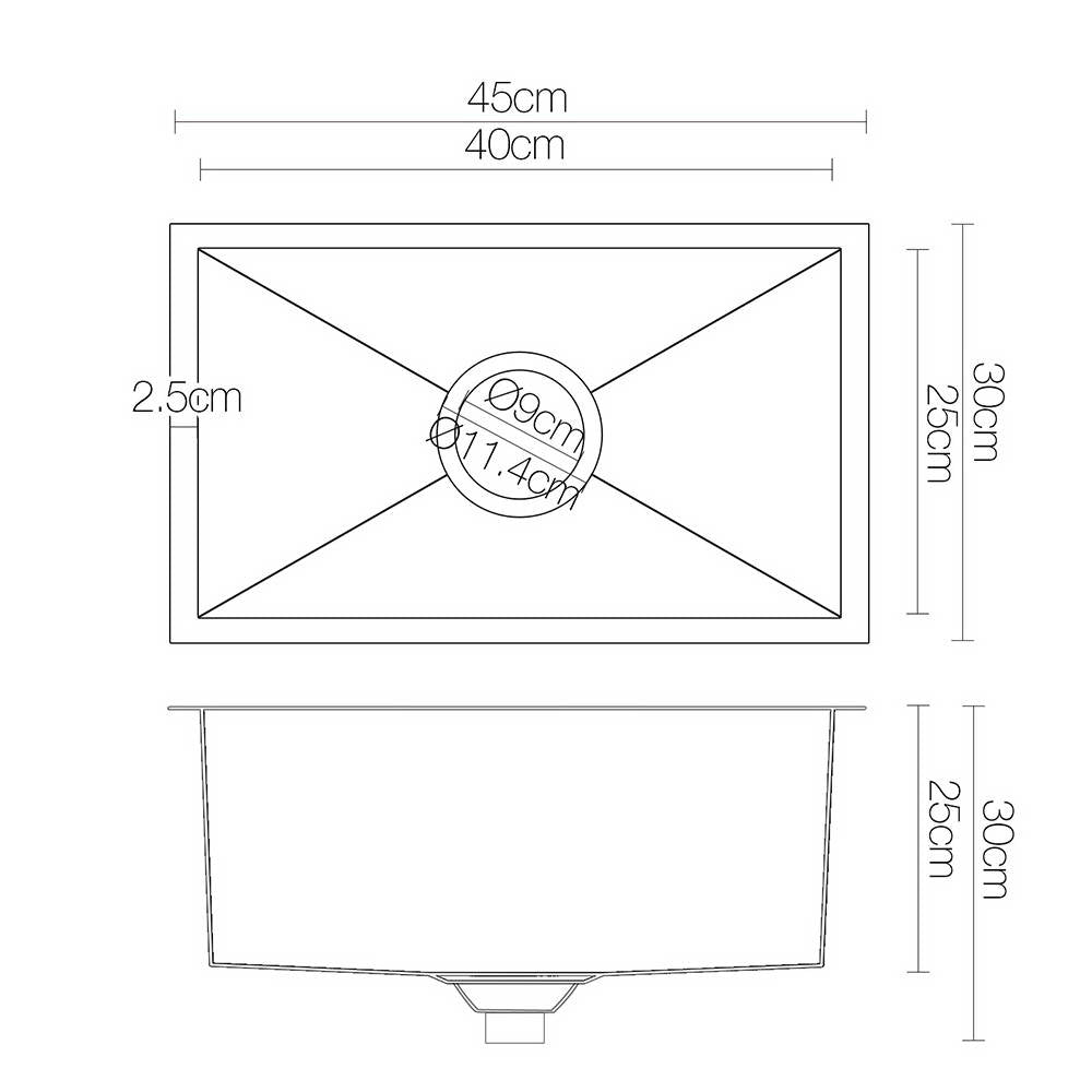 Kitchen Sink 45X30CM Stainless Steel Basin Single Bowl Black - Furniture > Dining > Kitchen Sinks - Rivercity House & Home Co. (ABN 18 642 972 209) - Affordable Modern Furniture Australia