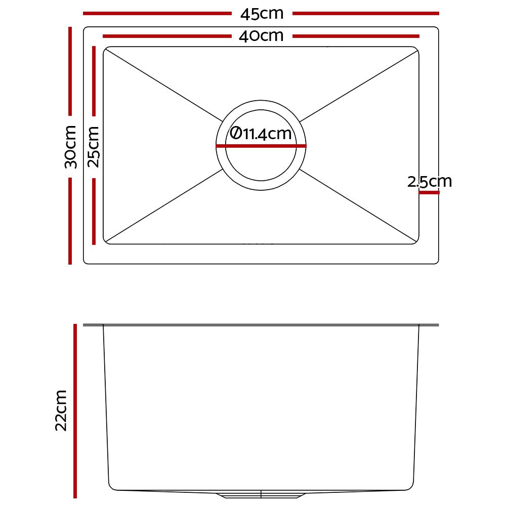 Kitchen Sink 45X30CM Stainless Steel Basin Single Bowl Silver - Furniture > Dining > Kitchen Sinks - Rivercity House & Home Co. (ABN 18 642 972 209) - Affordable Modern Furniture Australia
