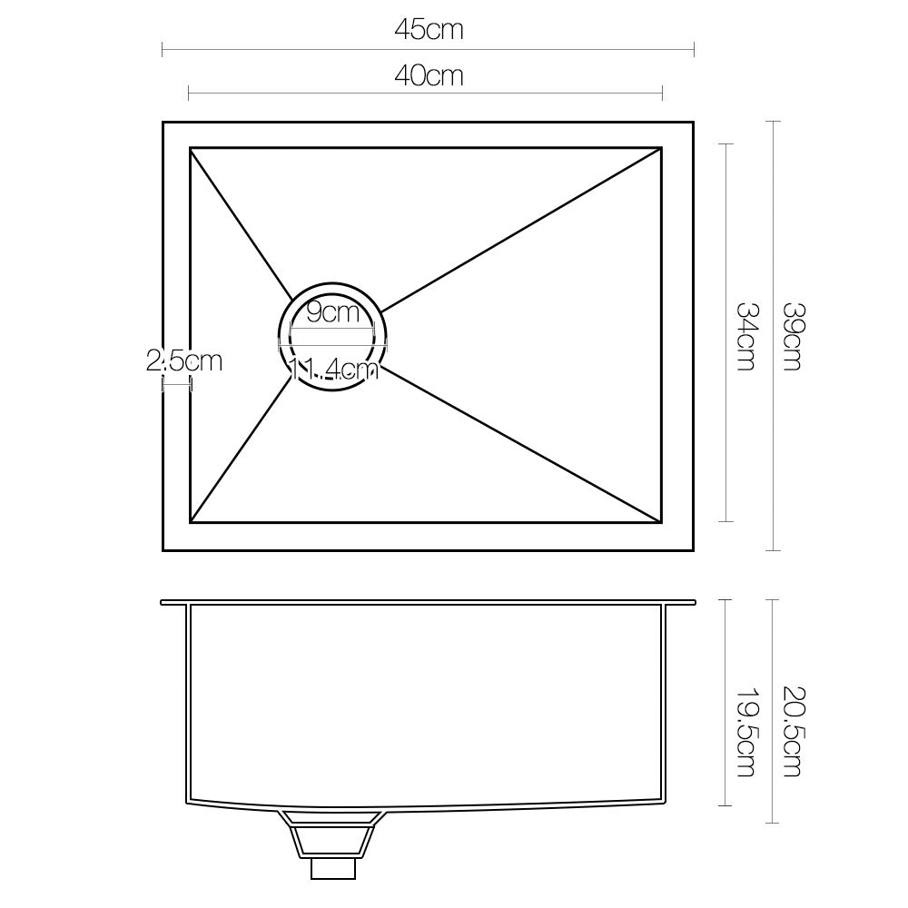 Kitchen Sink 45X39CM Stainless Steel Basin Single Bowl Silver - Furniture > Dining > Kitchen Sinks - Rivercity House & Home Co. (ABN 18 642 972 209) - Affordable Modern Furniture Australia