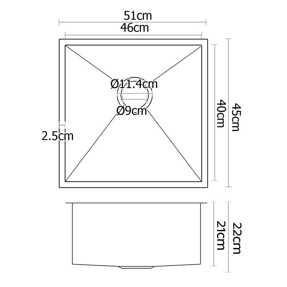 Kitchen Sink 51X45CM Stainless Steel Basin Single Bowl Silver - Furniture > Dining > Kitchen Sinks - Rivercity House & Home Co. (ABN 18 642 972 209) - Affordable Modern Furniture Australia