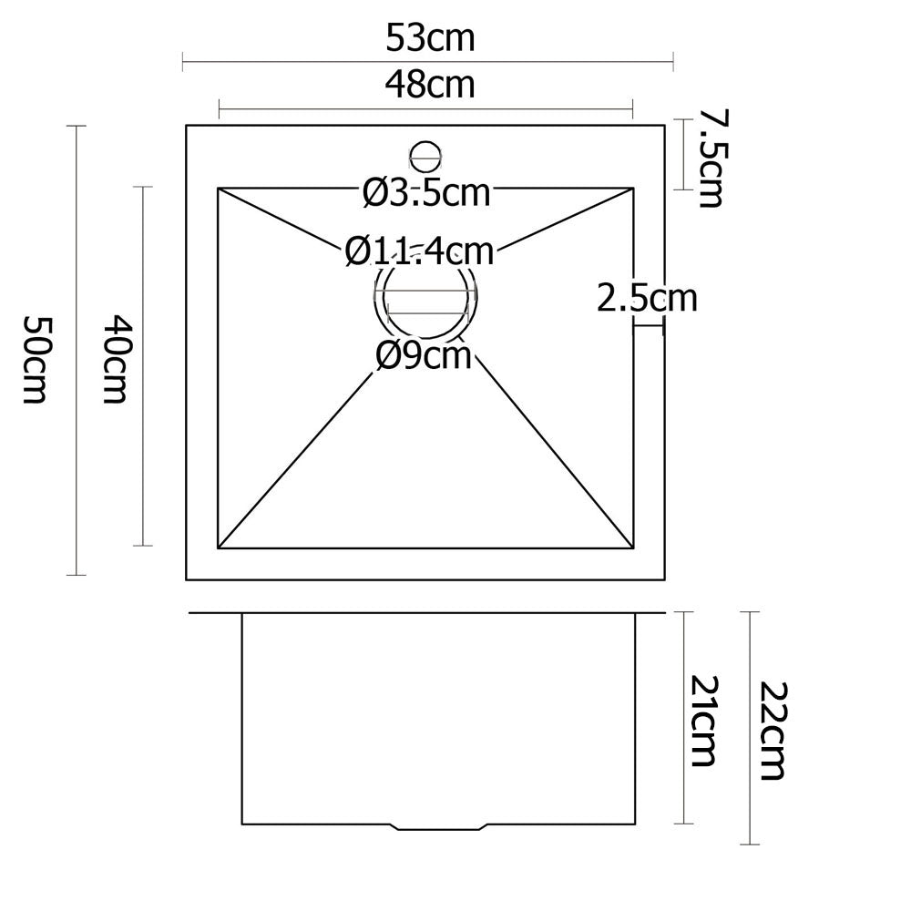Kitchen Sink 53X50CM Stainless Steel Basin Single Bowl Silver - Furniture > Dining > Kitchen Sinks - Rivercity House & Home Co. (ABN 18 642 972 209) - Affordable Modern Furniture Australia