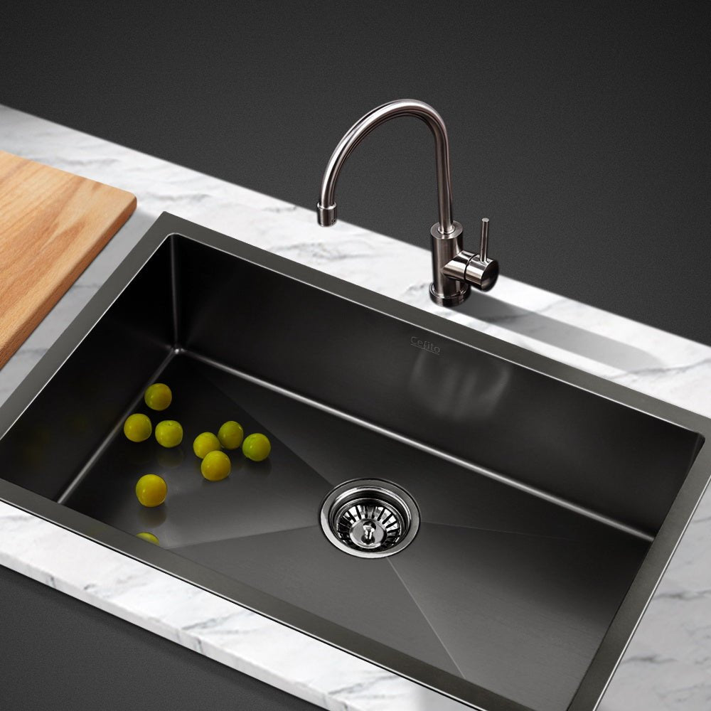 Kitchen Sink 70X45CM Stainless Steel Basin Single Bowl Black - Furniture > Dining > Kitchen Sinks - Rivercity House & Home Co. (ABN 18 642 972 209) - Affordable Modern Furniture Australia