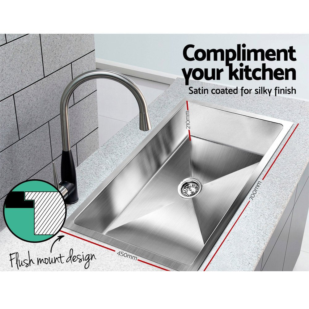 Kitchen Sink 70X45CM Stainless Steel Basin Single Bowl Silver - Furniture > Dining > Kitchen Sinks - Rivercity House & Home Co. (ABN 18 642 972 209) - Affordable Modern Furniture Australia