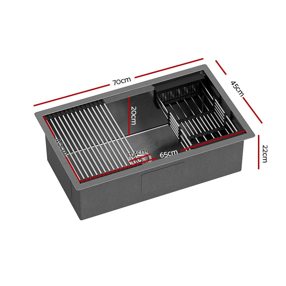 Kitchen Sink 70X45CM Stainless Steel Single Bowl Drain Rack Basket Black - Home & Garden > DIY > Kitchen & Bathroom DIY - Rivercity House & Home Co. (ABN 18 642 972 209) - Affordable Modern Furniture Australia