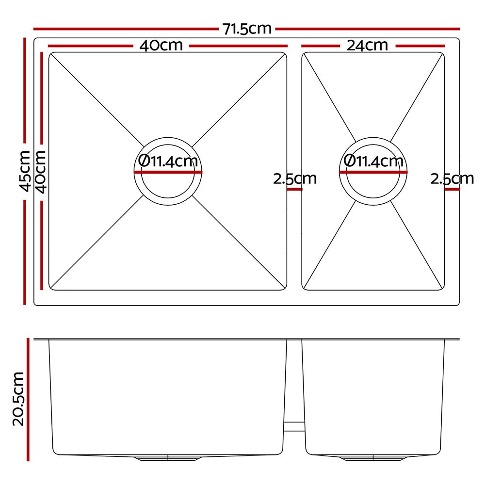 Kitchen Sink 71X45CM Stainless Steel Basin Double Bowl Silver - Furniture > Dining > Kitchen Sinks - Rivercity House & Home Co. (ABN 18 642 972 209) - Affordable Modern Furniture Australia