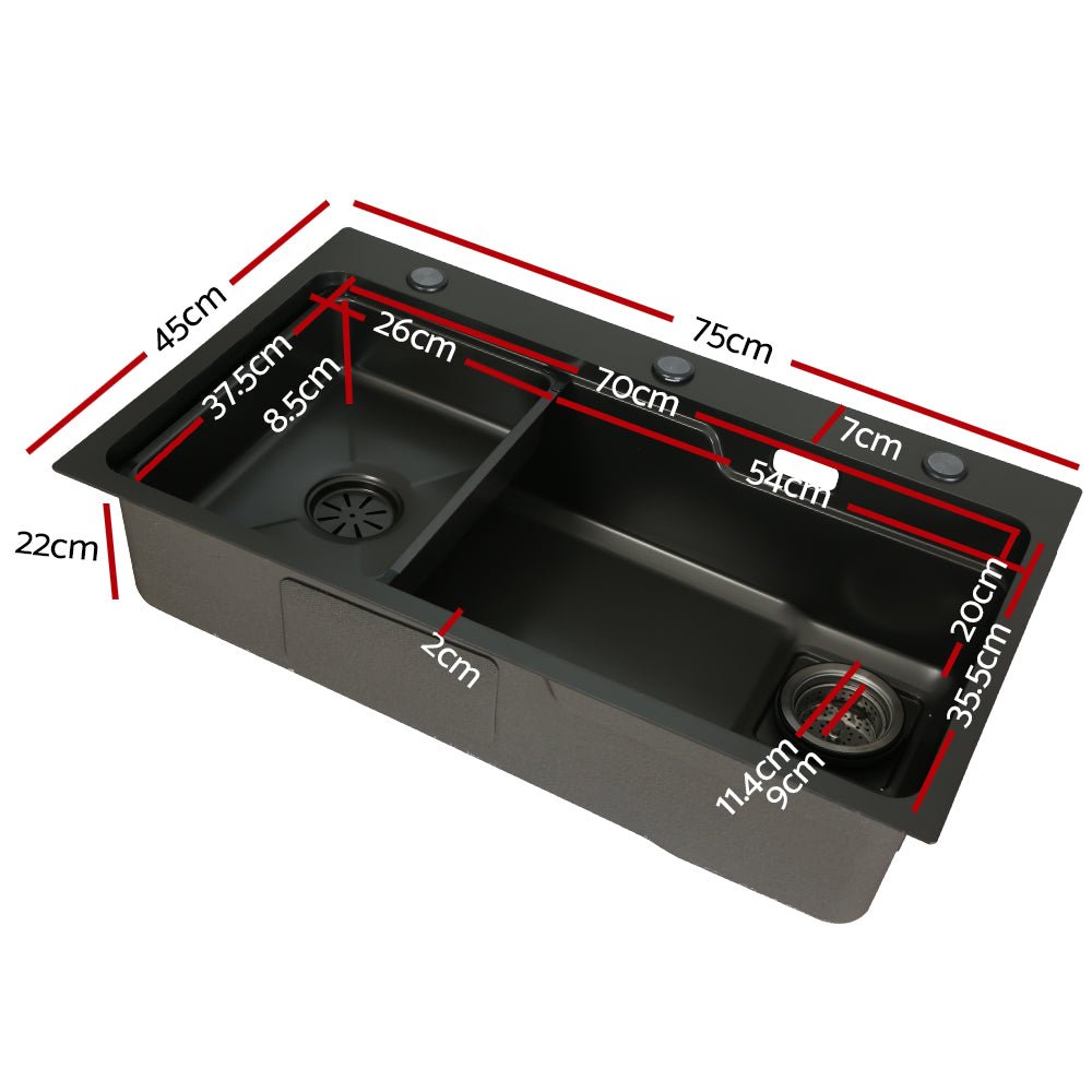 Kitchen Sink 75X45CM Stainless Steel Basin Single Bowl Drain Part Black - Furniture > Dining > Kitchen Sinks - Rivercity House & Home Co. (ABN 18 642 972 209) - Affordable Modern Furniture Australia