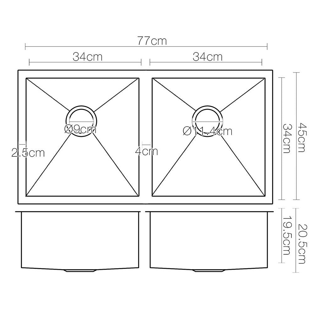 Kitchen Sink 77X45CM Stainless Steel Basin Double Bowl Black - Furniture > Bathroom > Sinks - Rivercity House & Home Co. (ABN 18 642 972 209) - Affordable Modern Furniture Australia