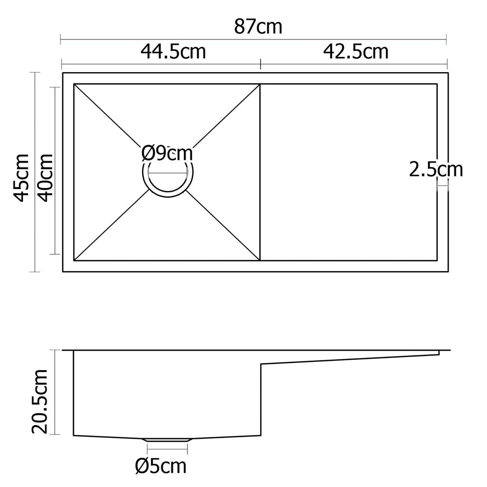 Kitchen Sink 87X45CM Stainless Steel Basin Single Bowl Silver - Furniture > Dining > Kitchen Sinks - Rivercity House & Home Co. (ABN 18 642 972 209) - Affordable Modern Furniture Australia