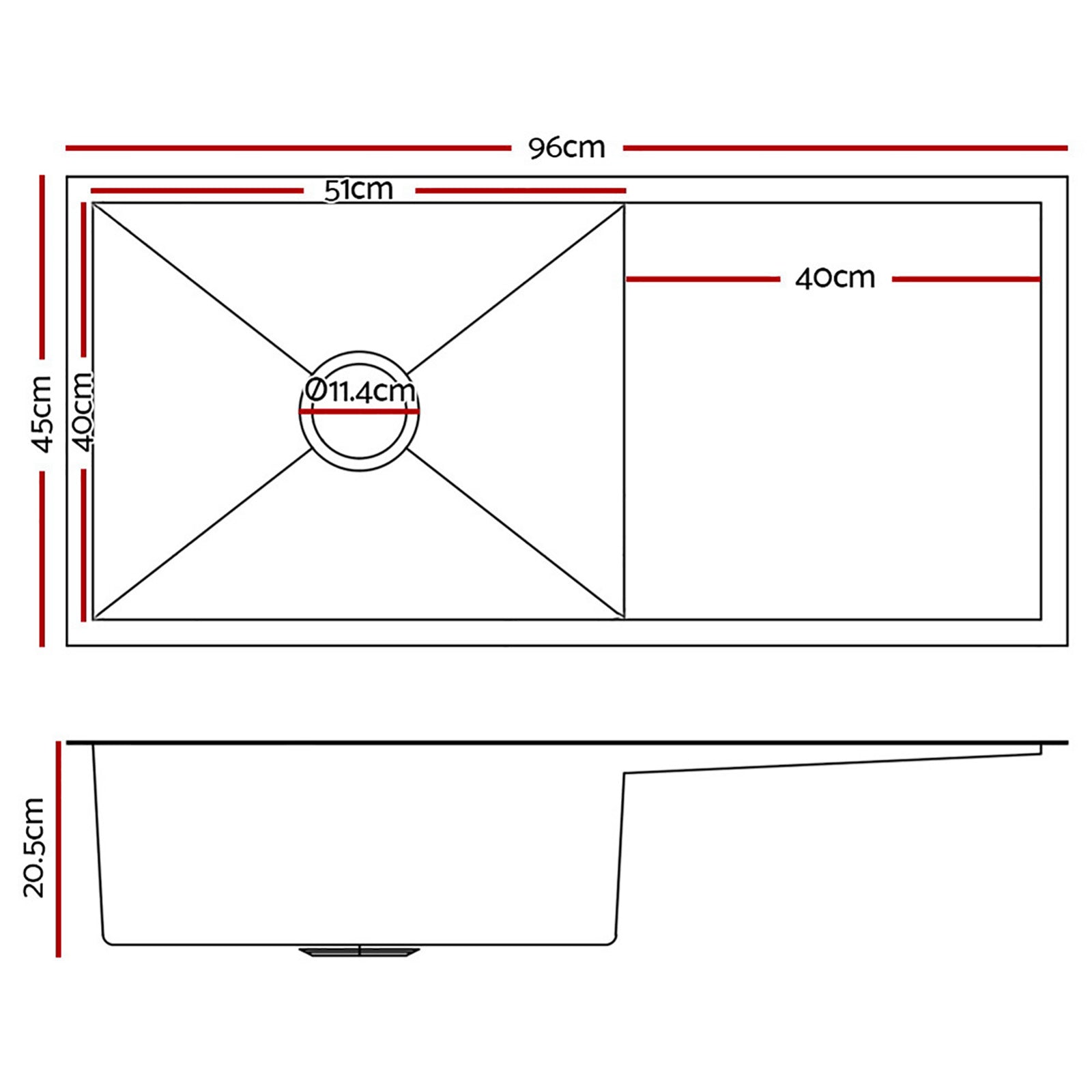 Kitchen Sink 96X45CM Stainless Steel Basin Single Bowl Silver - Furniture > Dining > Kitchen Sinks - Rivercity House & Home Co. (ABN 18 642 972 209) - Affordable Modern Furniture Australia