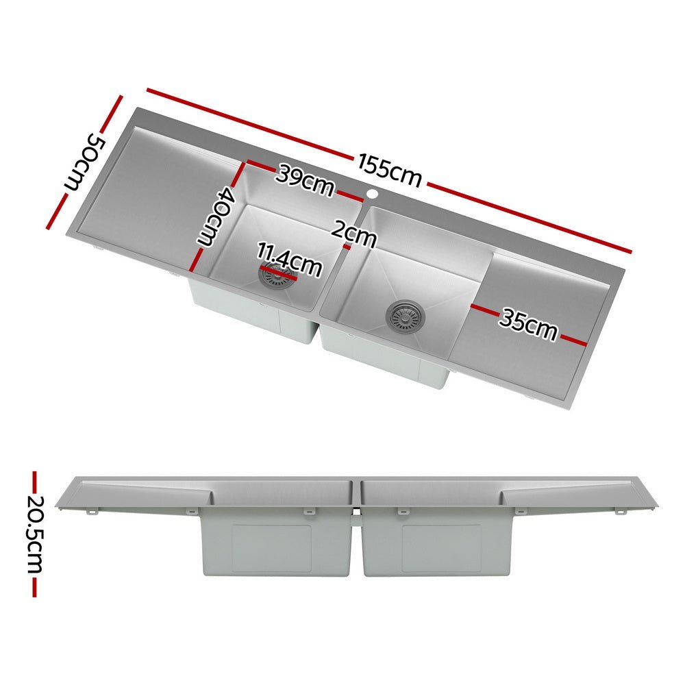 Kitchen Sink Basin Stainless Steel Under/Top/Flush Mount Bowl 155X50CM - Home & Garden > Kitchenware - Rivercity House & Home Co. (ABN 18 642 972 209) - Affordable Modern Furniture Australia
