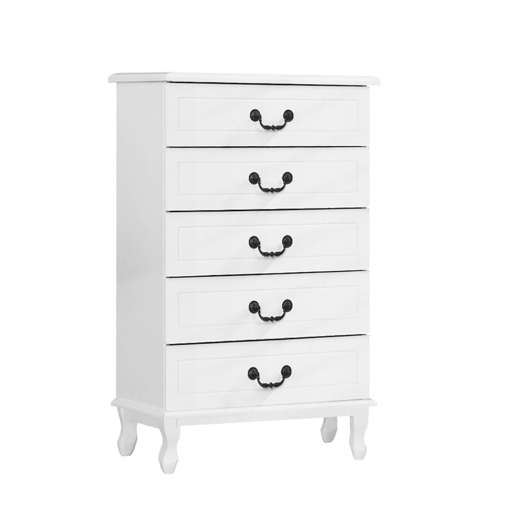 Kubi Tallboy 5 Drawers Storage Cabinet - White - Rivercity House & Home Co. (ABN 18 642 972 209) - Affordable Modern Furniture Australia