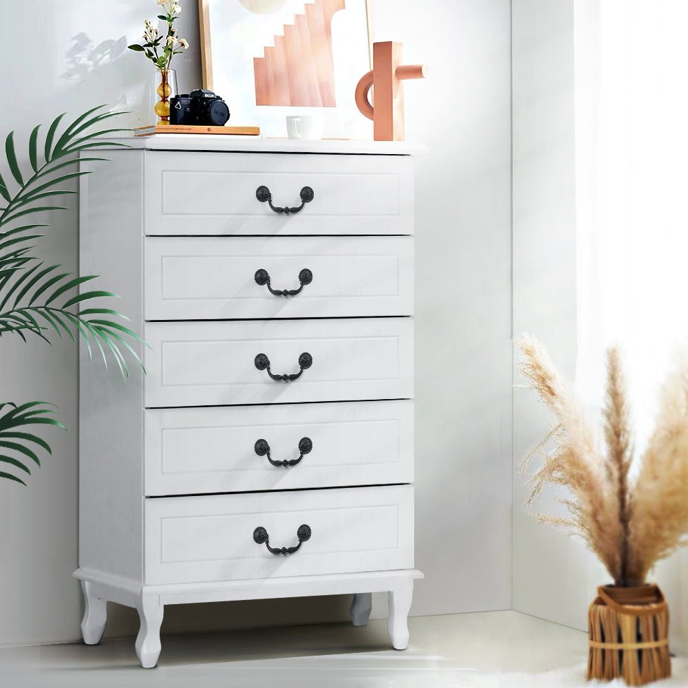 Kubi Tallboy 5 Drawers Storage Cabinet - White - Rivercity House & Home Co. (ABN 18 642 972 209) - Affordable Modern Furniture Australia