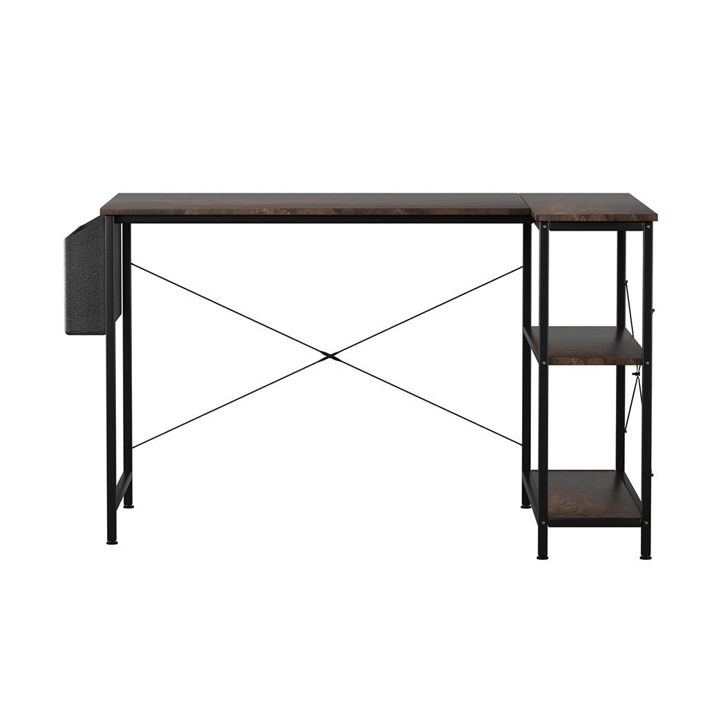 L Shaped Adjustable Computer Corner Desk with Storage Rack - Brown - Rivercity House & Home Co. (ABN 18 642 972 209) - Affordable Modern Furniture Australia