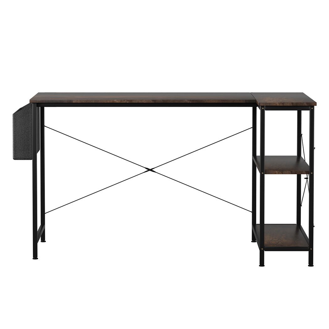 L Shaped Adjustable Height Computer Corner Desk with Storage Rack - Brown - Rivercity House & Home Co. (ABN 18 642 972 209) - Affordable Modern Furniture Australia