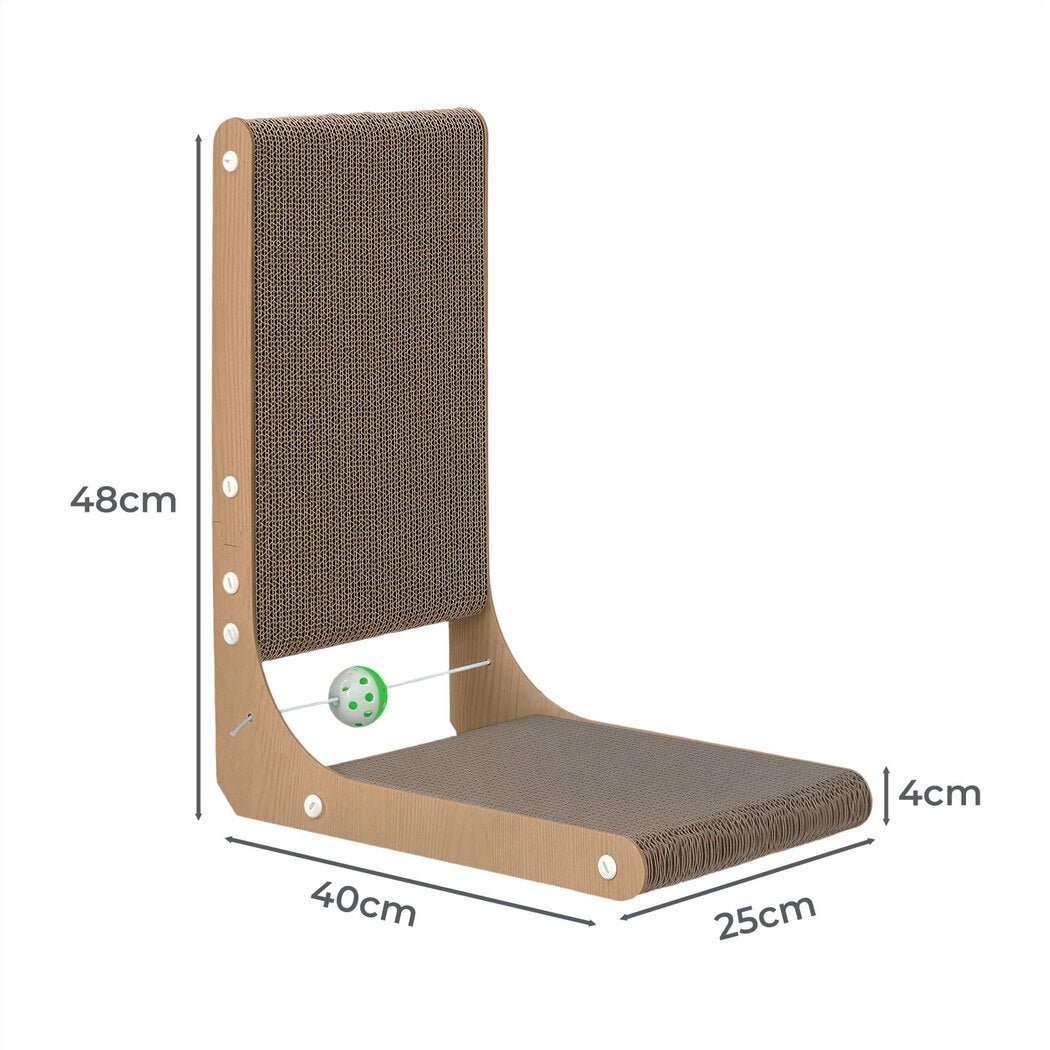 L - Shaped Cat Scratching Board with Toy Ball - Brown - Rivercity House & Home Co. (ABN 18 642 972 209) - Affordable Modern Furniture Australia