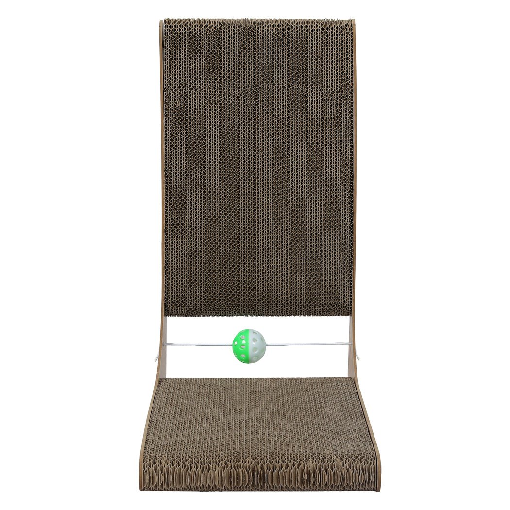 L - Shaped Cat Scratching Board with Toy Ball - Brown - Rivercity House & Home Co. (ABN 18 642 972 209) - Affordable Modern Furniture Australia