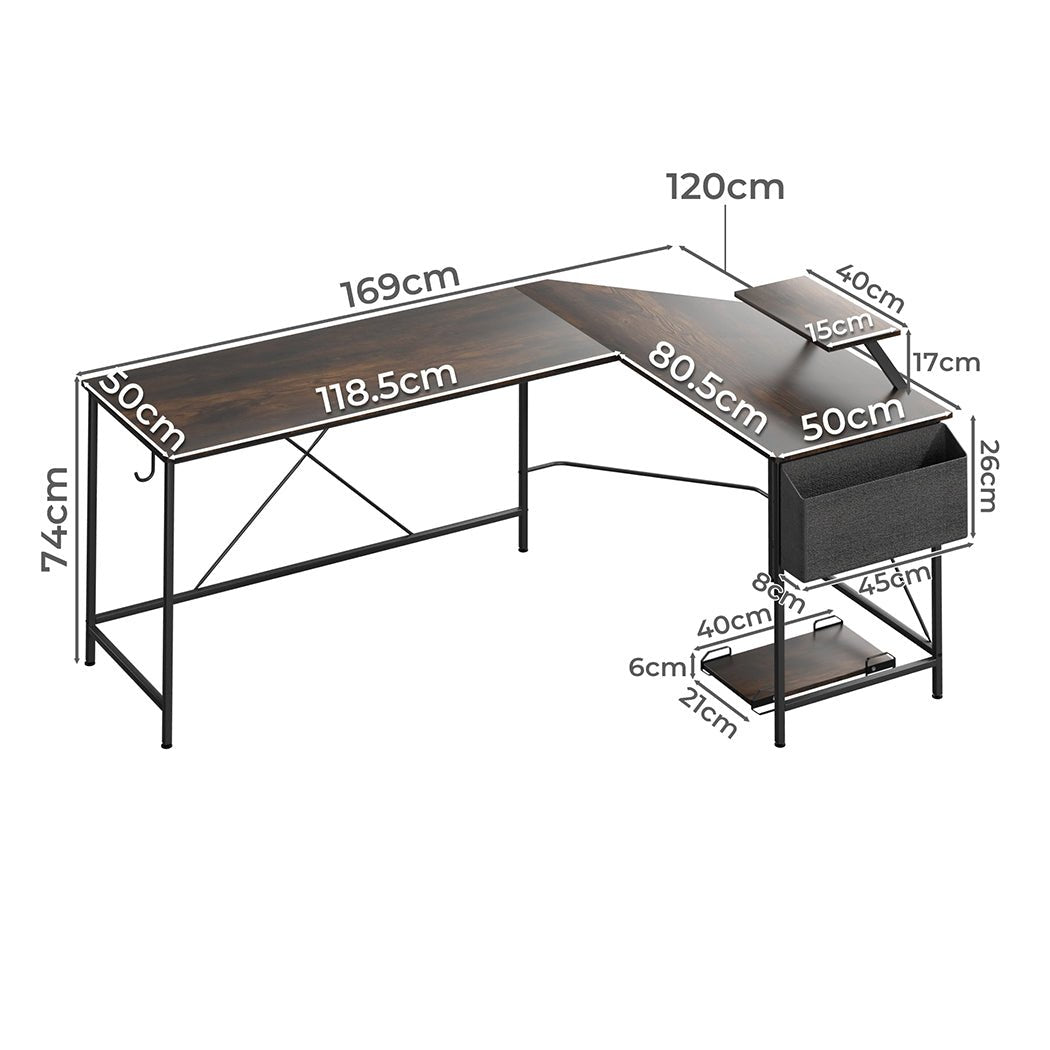 L - Shaped Computer Corner Desk with Monitor & CPU Stand - Brown - Rivercity House & Home Co. (ABN 18 642 972 209) - Affordable Modern Furniture Australia