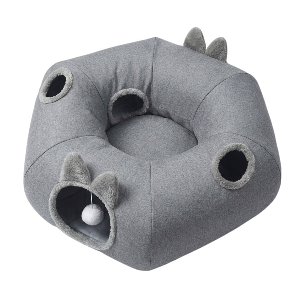 Large 2 - in - 1 Cat Tunnel Bed with Toys Interactive Indoor Playhouse - Grey - Rivercity House & Home Co. (ABN 18 642 972 209) - Affordable Modern Furniture Australia