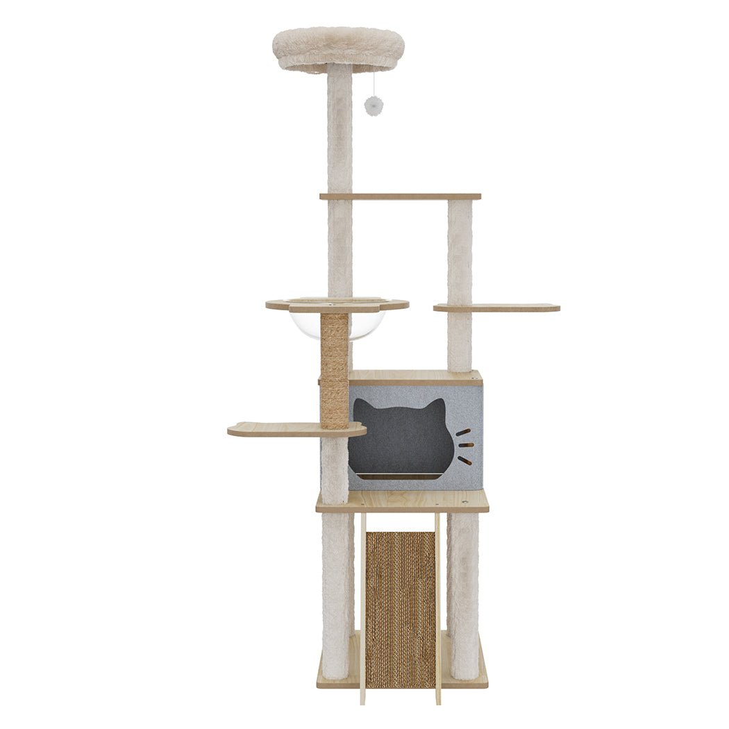 Large Cat Tree Tower 160cm with Scratcher Condo House - Beige - Rivercity House & Home Co. (ABN 18 642 972 209) - Affordable Modern Furniture Australia