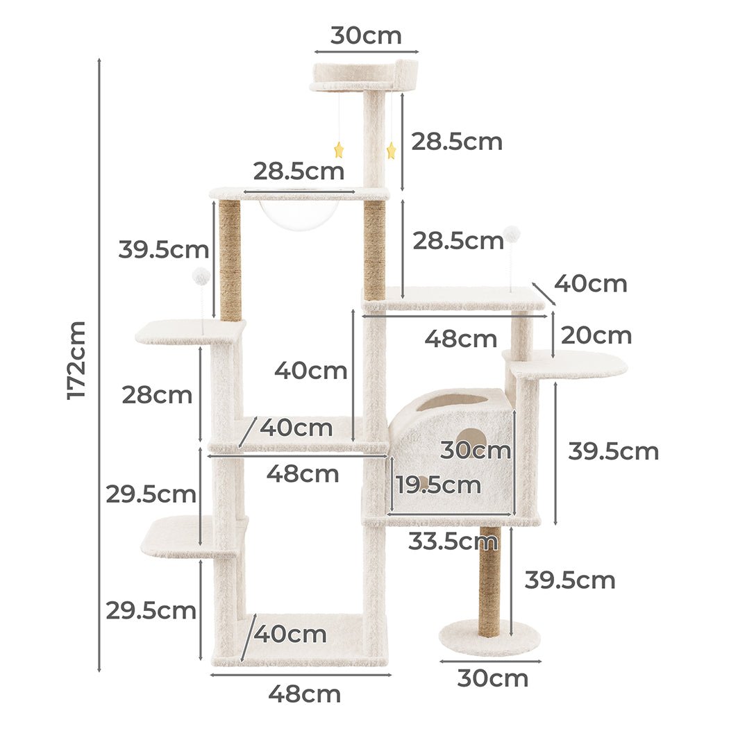 Large Cat Tree Tower with Scratcher Condo House 172cm - Beige - Rivercity House & Home Co. (ABN 18 642 972 209) - Affordable Modern Furniture Australia