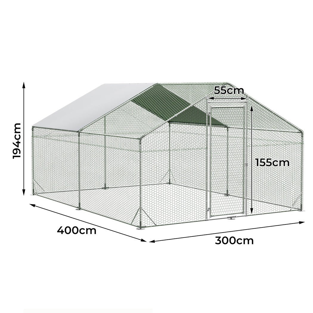 Large Metal Walk - in Chicken Coop Cage 400x300x194cm - Silver - Rivercity House & Home Co. (ABN 18 642 972 209) - Affordable Modern Furniture Australia