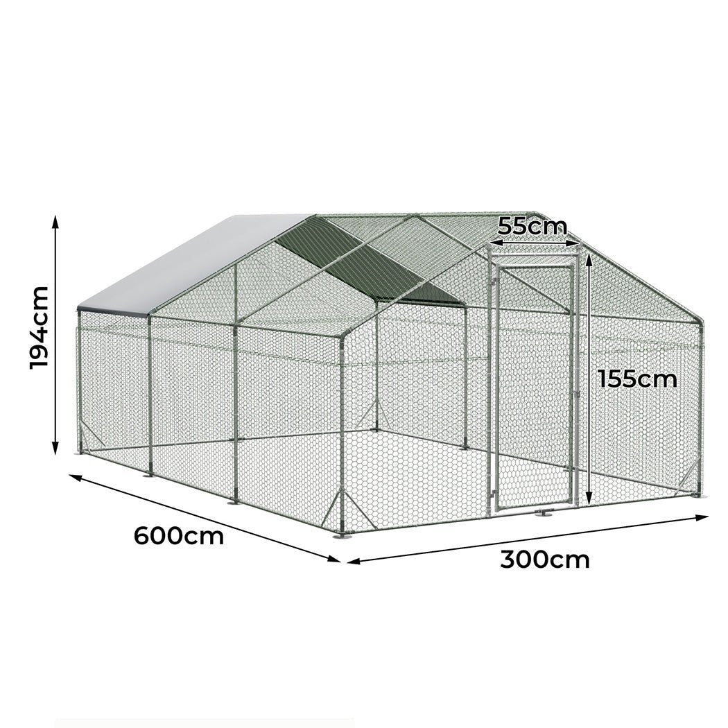 Large Metal Walk - in Chicken Coop Cage 600x300x194cm - Silver - Rivercity House & Home Co. (ABN 18 642 972 209) - Affordable Modern Furniture Australia