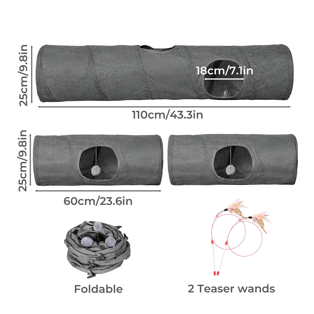 Large Modular Foldable Cat Tunnels 3 - Pcs Linen Tube Toys - Grey - Rivercity House & Home Co. (ABN 18 642 972 209) - Affordable Modern Furniture Australia