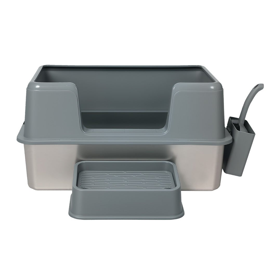 Large Stainless Steel Semi - Enclosed Cat Litter Box with Scoop - Grey - Rivercity House & Home Co. (ABN 18 642 972 209) - Affordable Modern Furniture Australia
