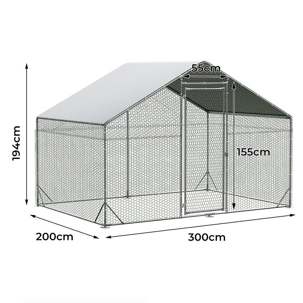 Large Walk - in Metal Chicken Coop Cage 200x300x194cm - Silver - Rivercity House & Home Co. (ABN 18 642 972 209) - Affordable Modern Furniture Australia