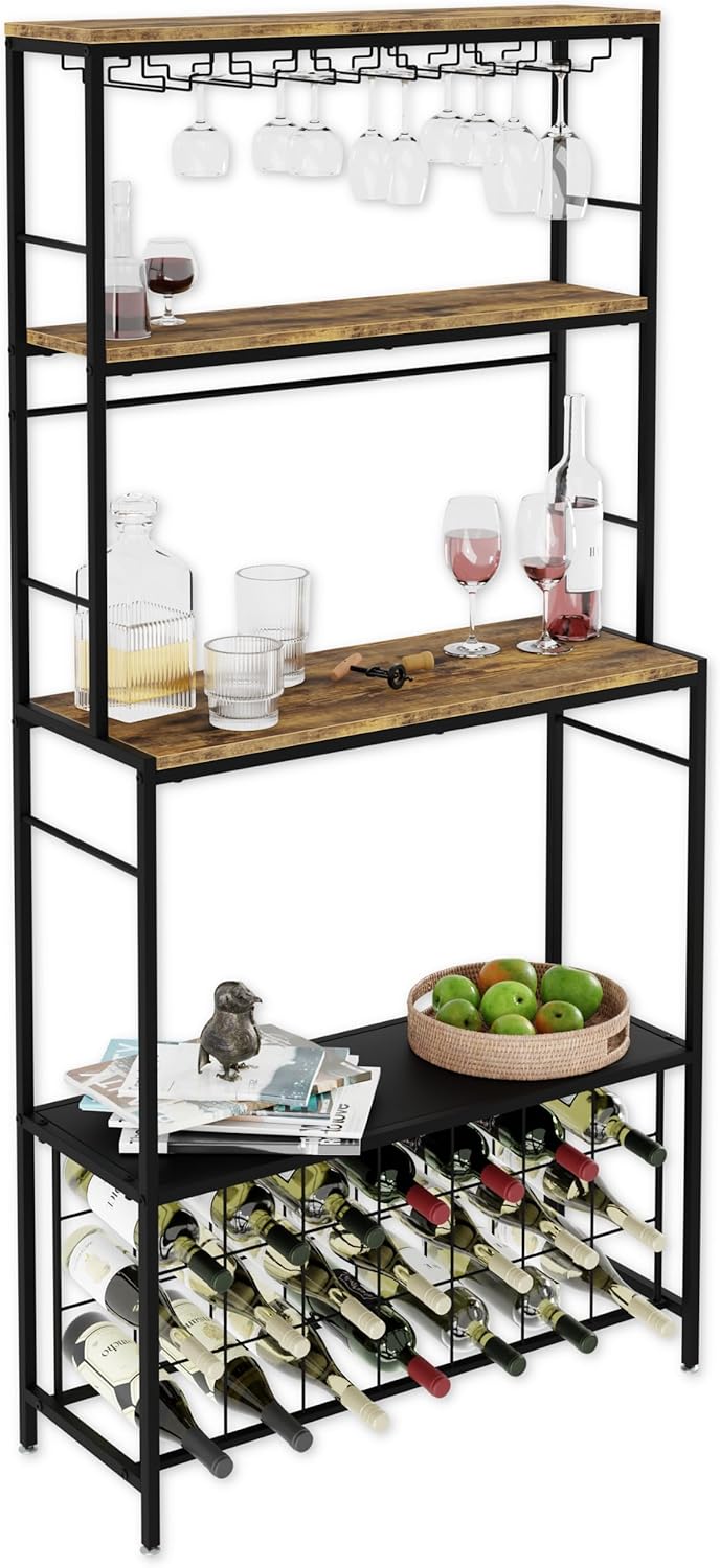 Large Wine Rack for 20 Bottles with Wood Countertop and Sturdy Metal Frame - Furniture > Dining > Wine Racks - Rivercity House & Home Co. (ABN 18 642 972 209) - Affordable Modern Furniture Australia