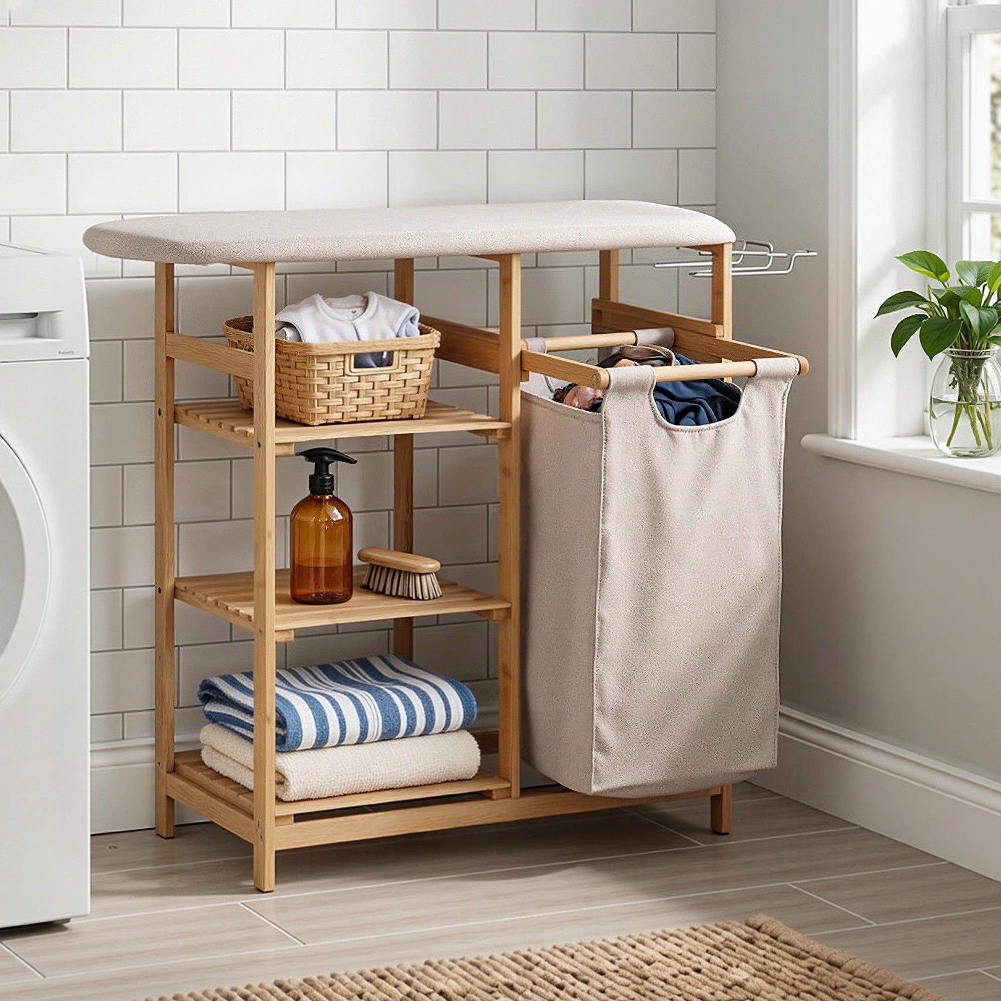 Laundry Basket Hamper with Ironing Board Bamboo - Home & Garden > Laundry & Cleaning > Laundry Baskets - Rivercity House & Home Co. (ABN 18 642 972 209) - Affordable Modern Furniture Australia