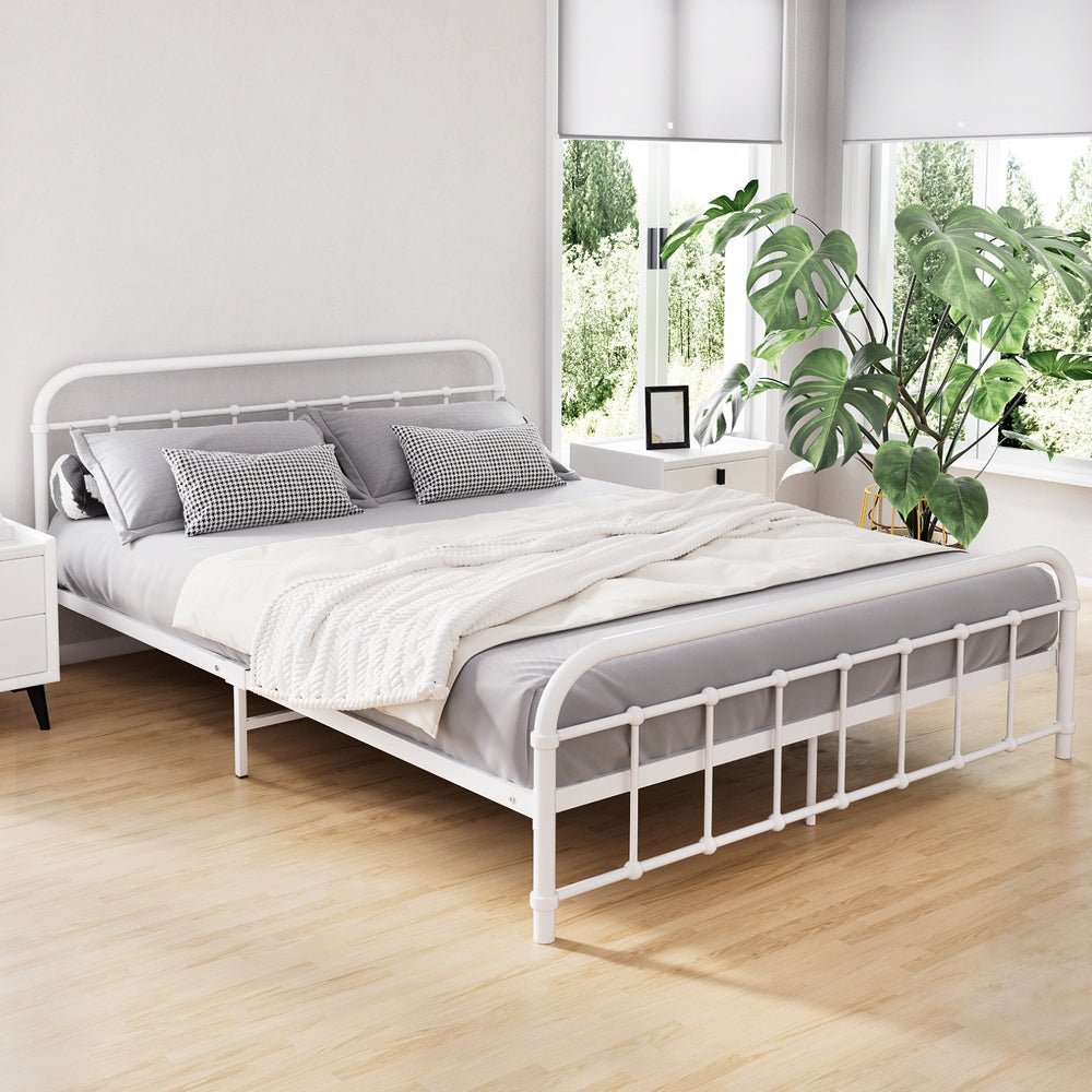 Leo Metal Queen Bed Frame White - Rivercity House & Home Co. (ABN 18 642 972 209) - Affordable Modern Furniture Australia