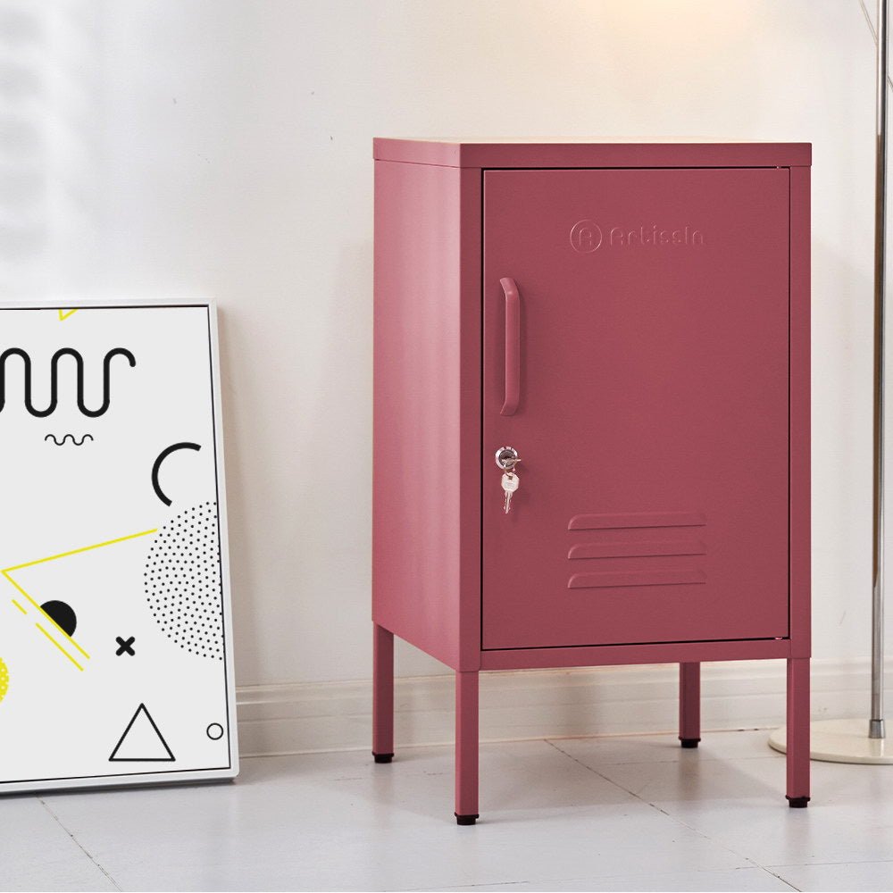 Lockable Metal Bedside Table Cabinet - Pink - Furniture > Bedroom - Rivercity House & Home Co. (ABN 18 642 972 209) - Affordable Modern Furniture Australia
