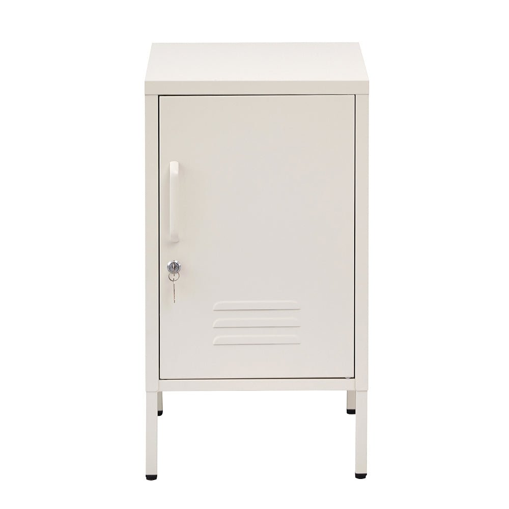Lockable Metal Bedside Table Cabinet - White - Furniture > Bedroom - Rivercity House & Home Co. (ABN 18 642 972 209) - Affordable Modern Furniture Australia