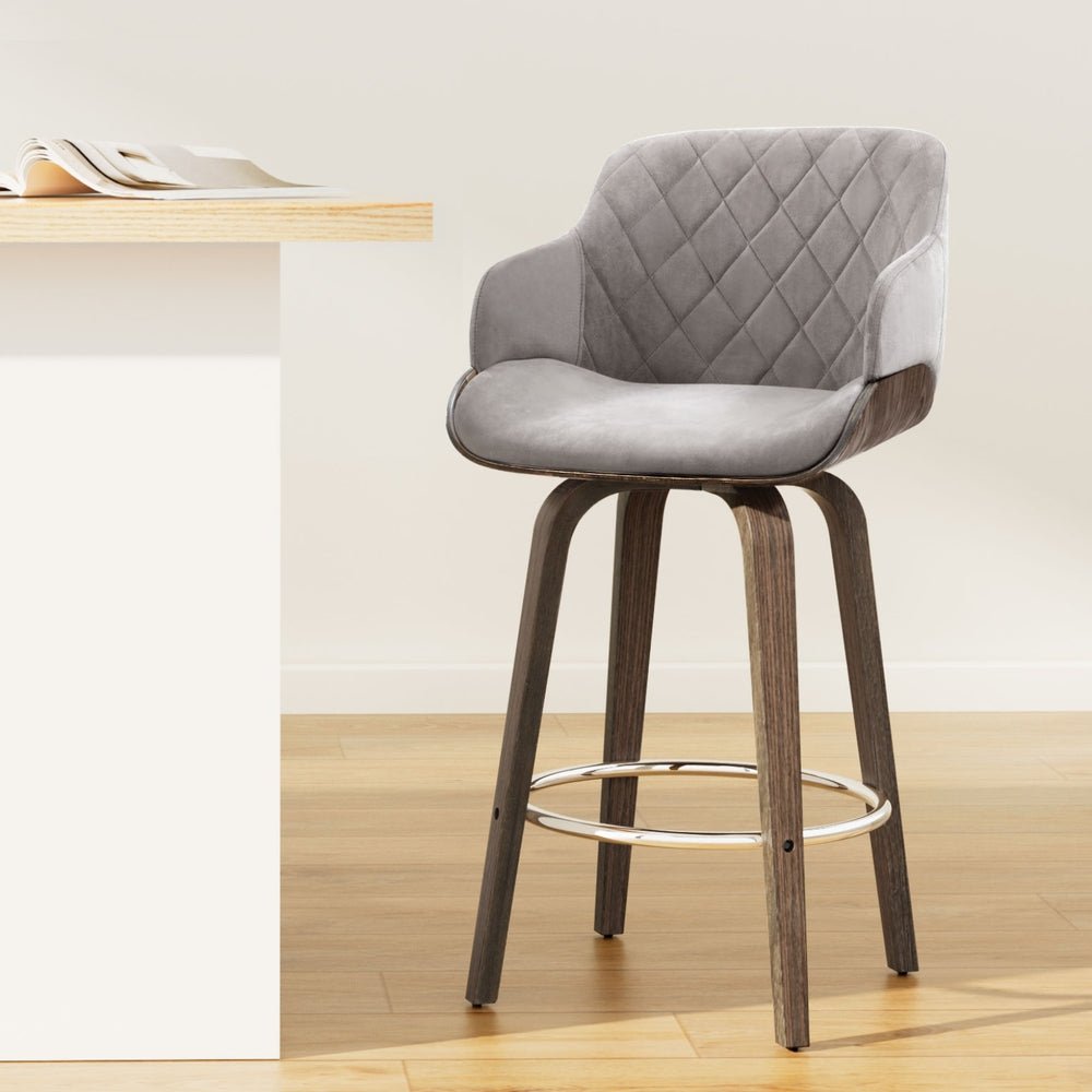 Lucian Grey Velvet Bar Stool Chair - Rivercity House & Home Co. (ABN 18 642 972 209) - Affordable Modern Furniture Australia
