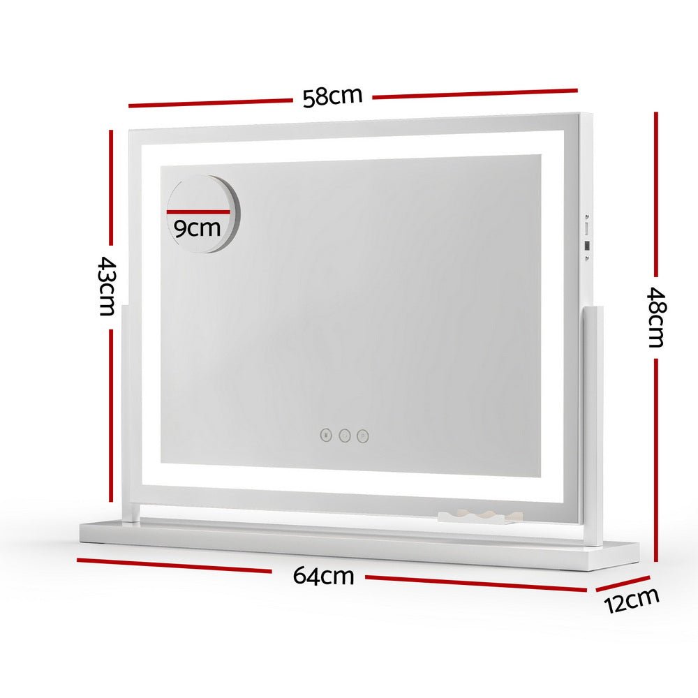 Makeup Mirror 58x46cm 360~ Rotatable Vanity Mirror with Lights Bright Light Strip Adjustable - Health & Beauty > Makeup > Makeup Mirrors - Rivercity House & Home Co. (ABN 18 642 972 209) - Affordable Modern Furniture Australia