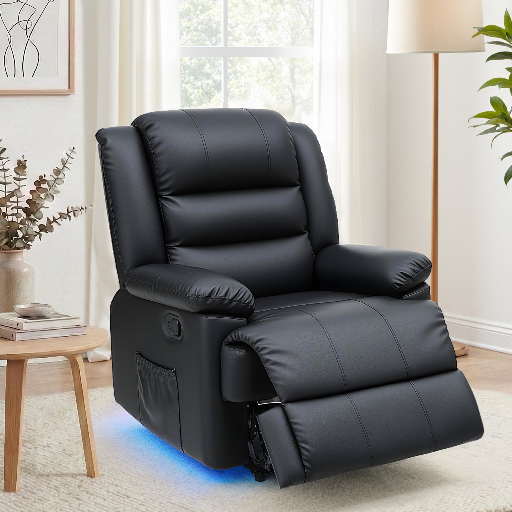 Manual Recliner Chair Leather Reclining Sofa with 16color Led Black - Furniture > Bar Stools & Chairs > Arm Chairs & Recliners - Rivercity House & Home Co. (ABN 18 642 972 209) - Affordable Modern Furniture Australia