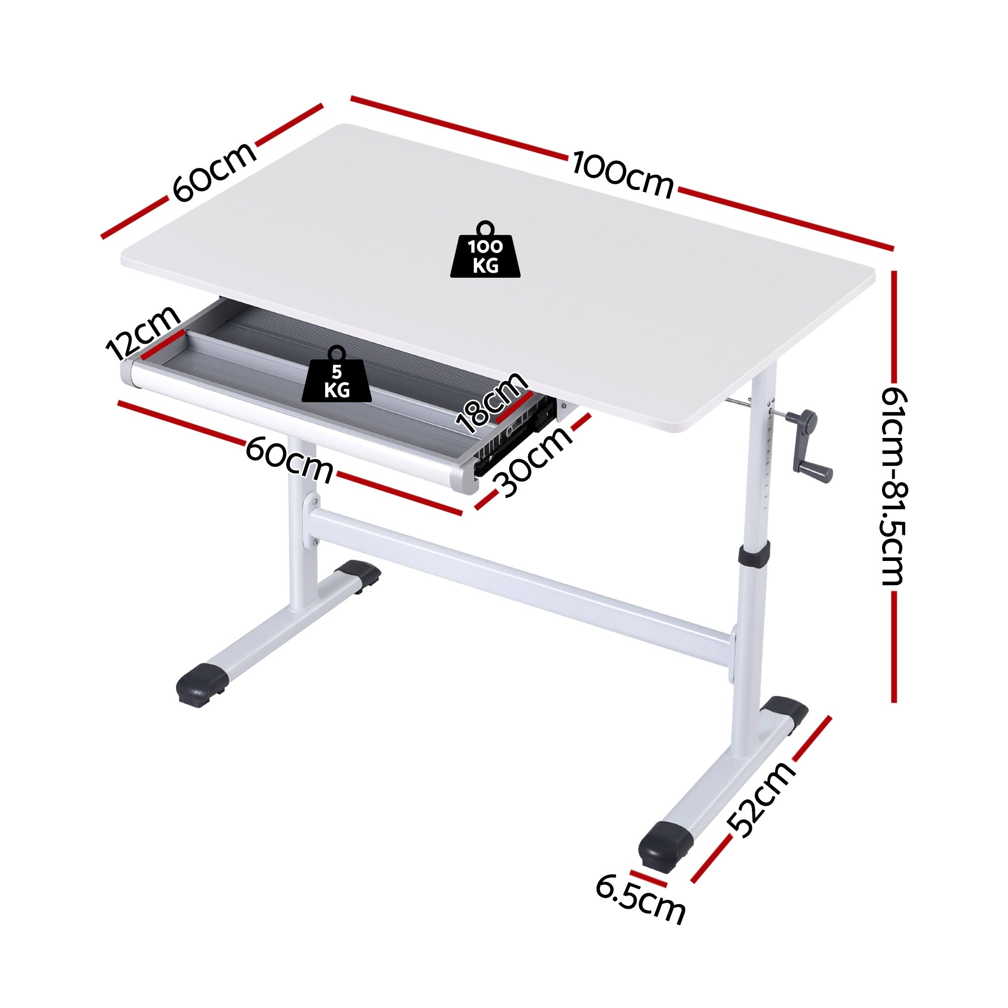 Manual Standing Desk Height Adjustable Workstation Computer Desks Study 100CM White - Furniture > Office > Desks - Rivercity House & Home Co. (ABN 18 642 972 209) - Affordable Modern Furniture Australia