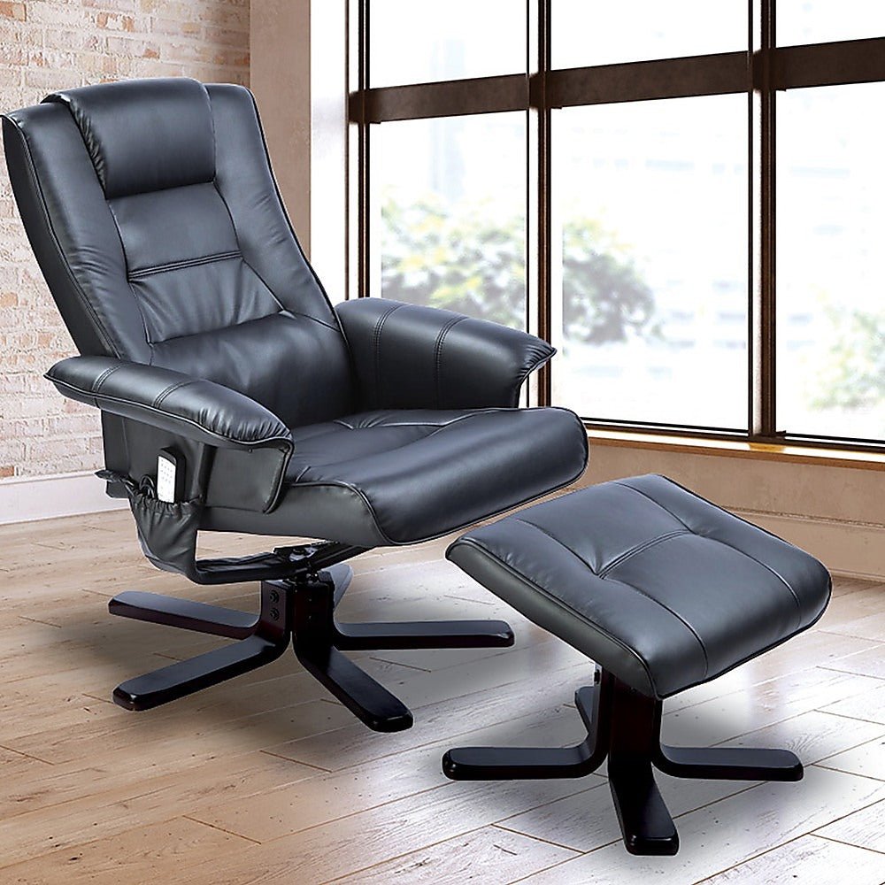 Massage Recliner with Footrest - Black - Rivercity House & Home Co. (ABN 18 642 972 209) - Affordable Modern Furniture Australia