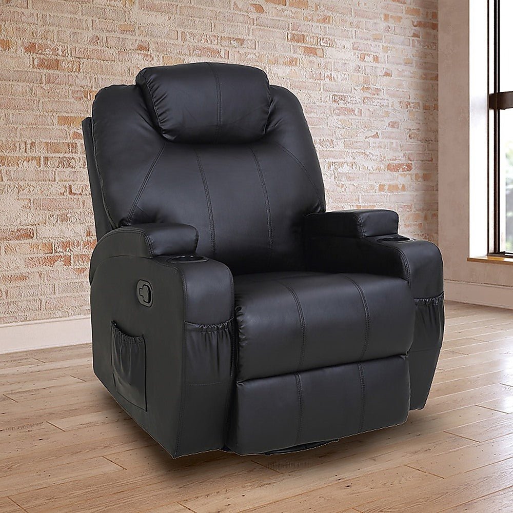 Massage Sofa Chair Recliner 360 Degree Swivel PU Leather Lounge 8 Point Heated - Rivercity House & Home Co. (ABN 18 642 972 209) - Affordable Modern Furniture Australia