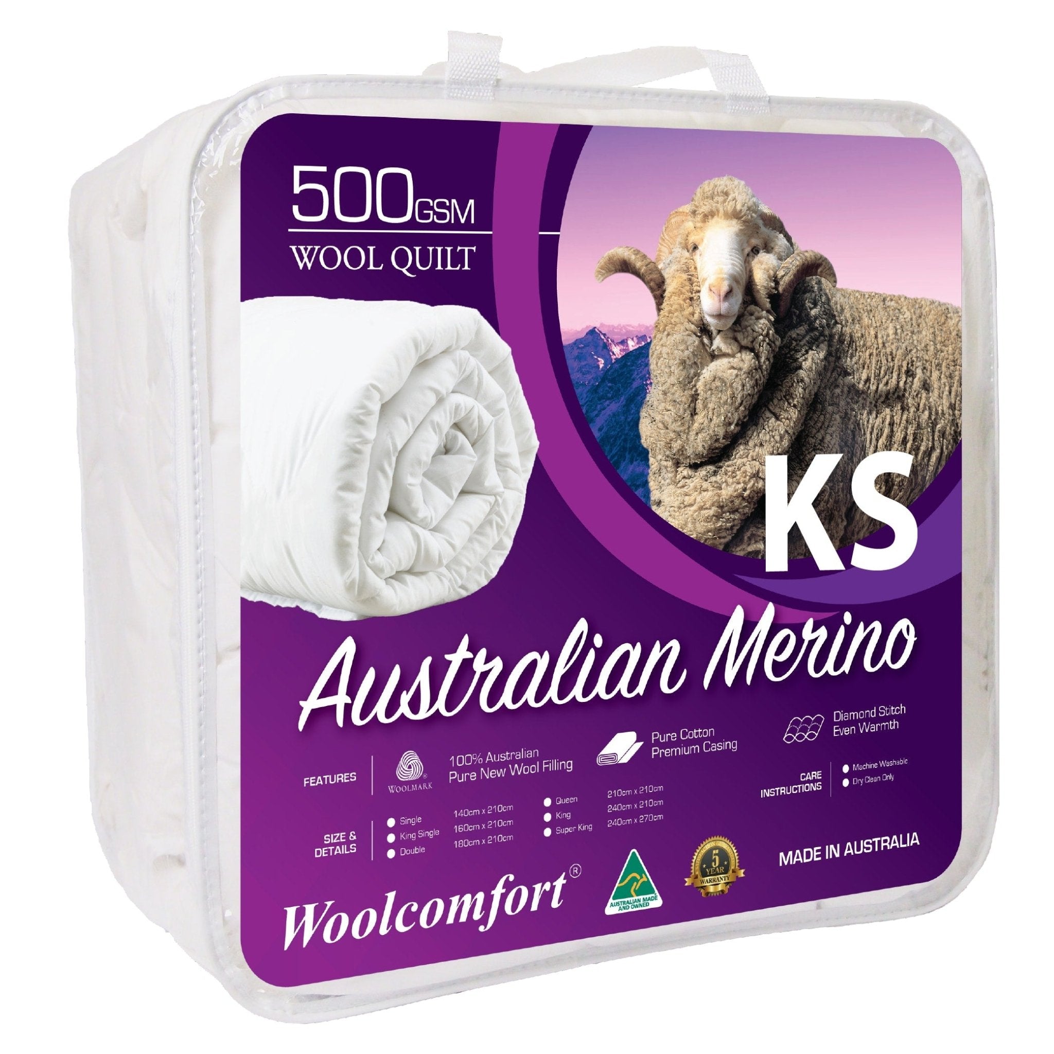 Merino Wool Quilt 500GSM 160x210cm King Single Size - Natural - Home & Garden > Bedding > Quilts & Duvets - Rivercity House & Home Co. (ABN 18 642 972 209) - Affordable Modern Furniture Australia