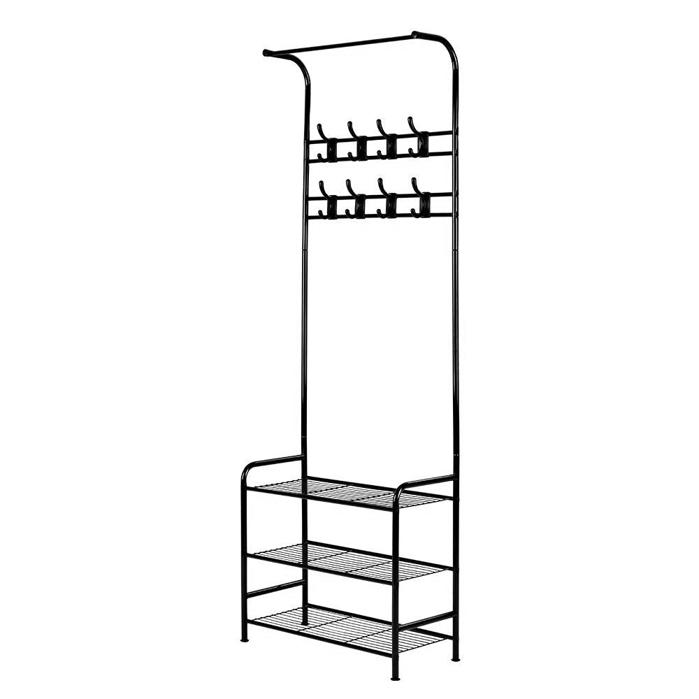 Metal Clothes Rack with Shoe Storage (Black) - Rivercity House & Home Co. (ABN 18 642 972 209) - Affordable Modern Furniture Australia