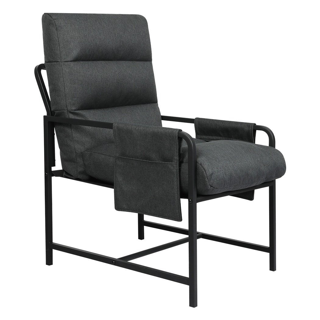 Metal Framed Lounge Chair with Linen Cushion - Dark Grey - Rivercity House & Home Co. (ABN 18 642 972 209) - Affordable Modern Furniture Australia