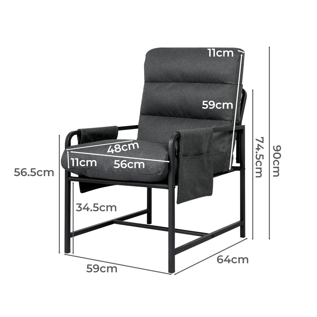Metal Framed Lounge Chair with Linen Cushion - Dark Grey - Rivercity House & Home Co. (ABN 18 642 972 209) - Affordable Modern Furniture Australia