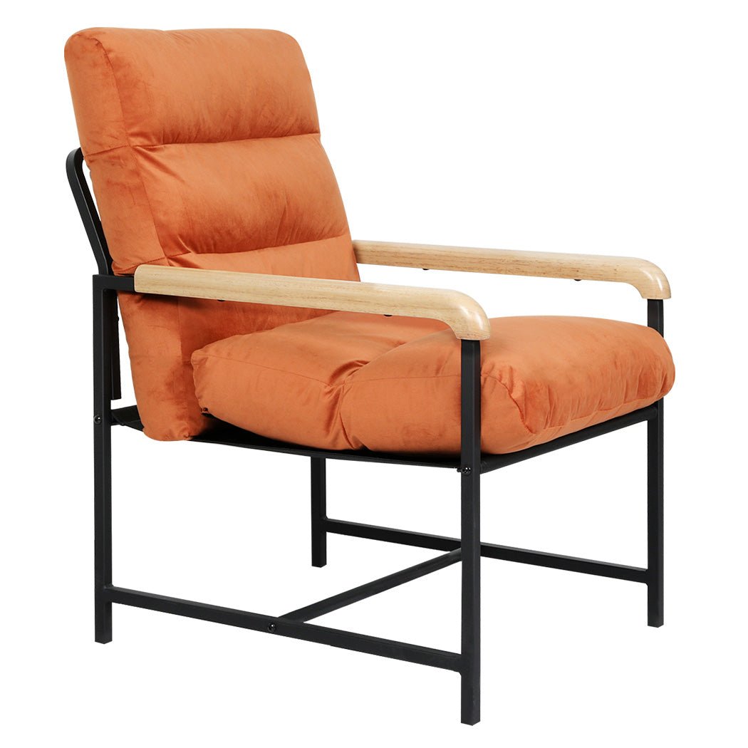 Metal Framed Velvet Lounge Chair with Zipper Cushion - Burnt Orange - Rivercity House & Home Co. (ABN 18 642 972 209) - Affordable Modern Furniture Australia