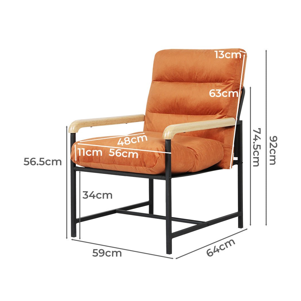 Metal Framed Velvet Lounge Chair with Zipper Cushion - Burnt Orange - Rivercity House & Home Co. (ABN 18 642 972 209) - Affordable Modern Furniture Australia