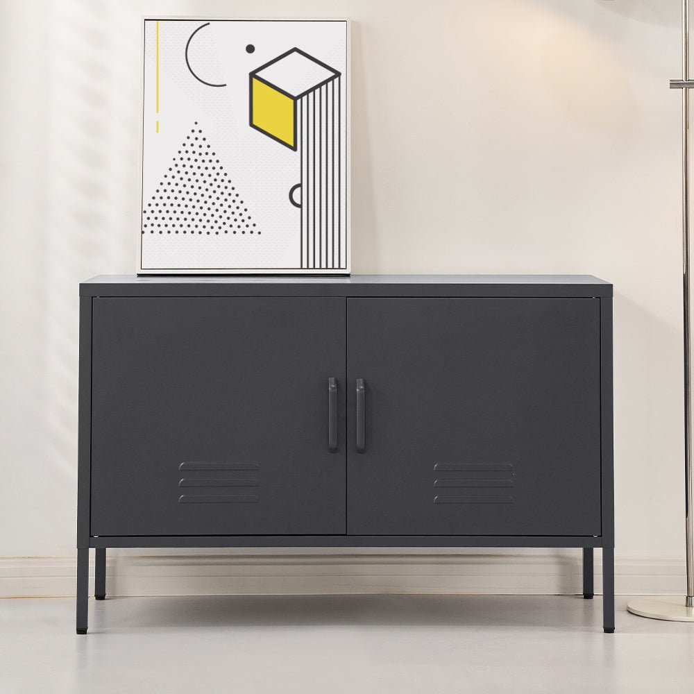 Metal Locker Style Buffet Sideboard Storage Cabinet - Charcoal - Furniture > Living Room - Rivercity House & Home Co. (ABN 18 642 972 209) - Affordable Modern Furniture Australia