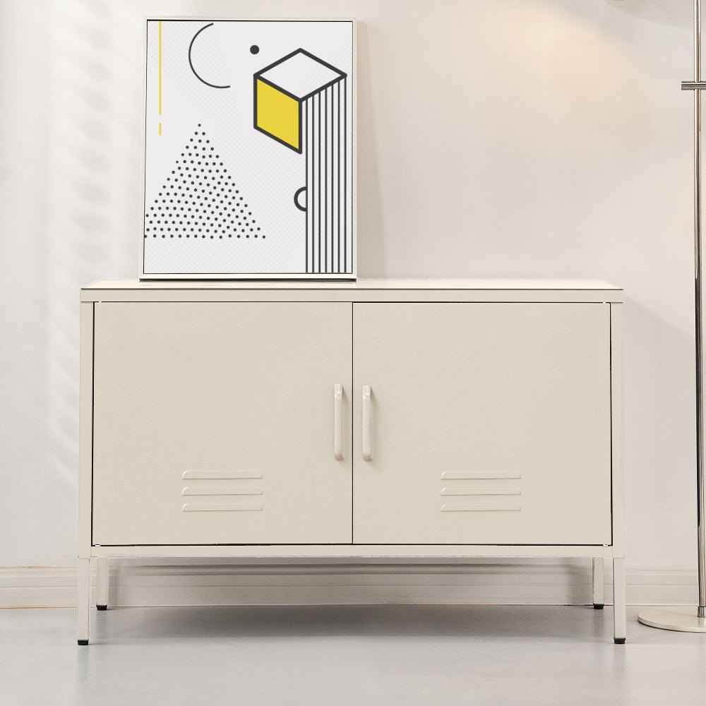 Metal Locker Style Buffet Sideboard Storage Cabinet - White - Furniture > Living Room - Rivercity House & Home Co. (ABN 18 642 972 209) - Affordable Modern Furniture Australia