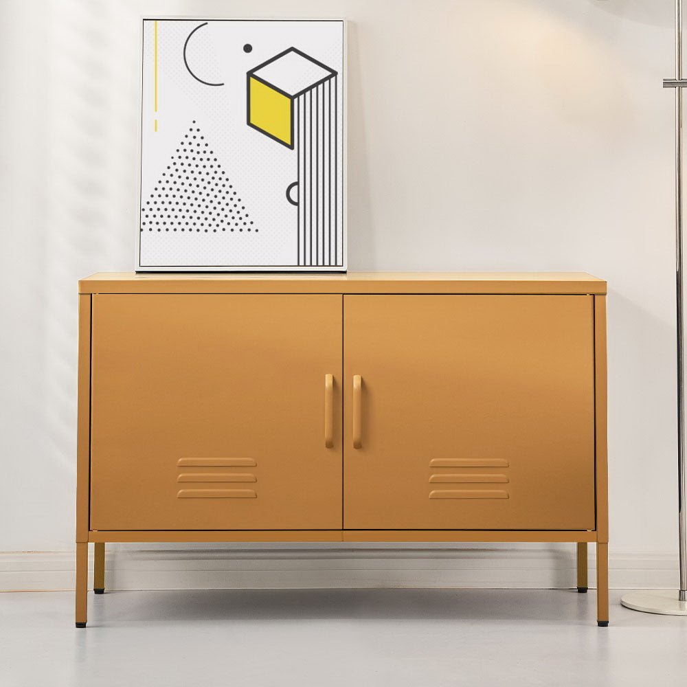 Metal Locker Style Buffet Sideboard Storage Cabinet - Yellow - Furniture > Living Room - Rivercity House & Home Co. (ABN 18 642 972 209) - Affordable Modern Furniture Australia
